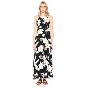 28 PALMS Floral Black White Yellow Halter Look Maxi Dress